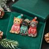 Festive Party Brooch Christmas Three Cat Pin, Men Women Rhinestone Kitten Alloy Lapel Decorative Badge for Clothing Bags Scarves Sweaters Pin