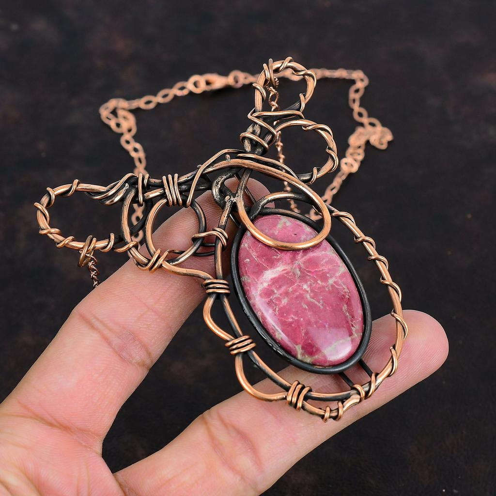 Thulite Necklace Copper Wire Wrapped Necklace Adjustable Chain Necklace Copper Jewelry Gemstone Necklace Handmade Jewelry Anniversary Gifts