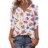 Women's T Shirt Print Button 3/4 Sleeve Daily Weekend Fashion Basic V- Neck Regular Top