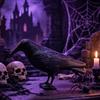 Realistická ozdoba v podobě vrány, Dekorace vrány s texturou peří, Stabilní základna, Vodotěsná, Odolná vůči slunci, Gotická dekorace na Halloween