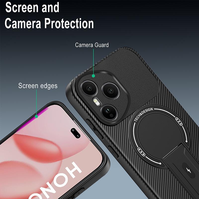 For Honor 400 Carbon Fiber Magnetic Soft Phone Case For Honor 400 Pro 400 Lite With Kickstand Shockproof Mobile Back Cover Coque