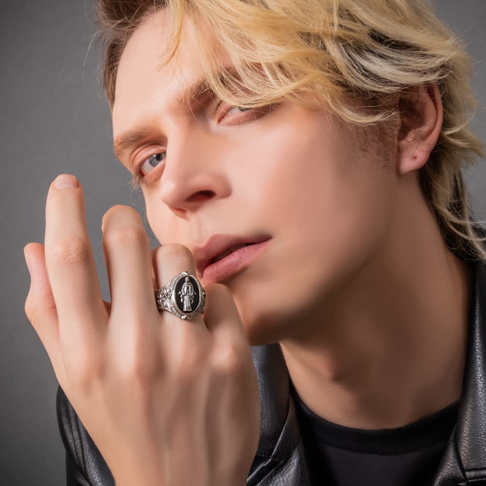 Artemis Classic Black Virgin Mary Free Size Silver Accessories for Men and Brand Silver 925 Sterling Silver Ring, (ac-acr0220), Women, Jewelry, Ring,
