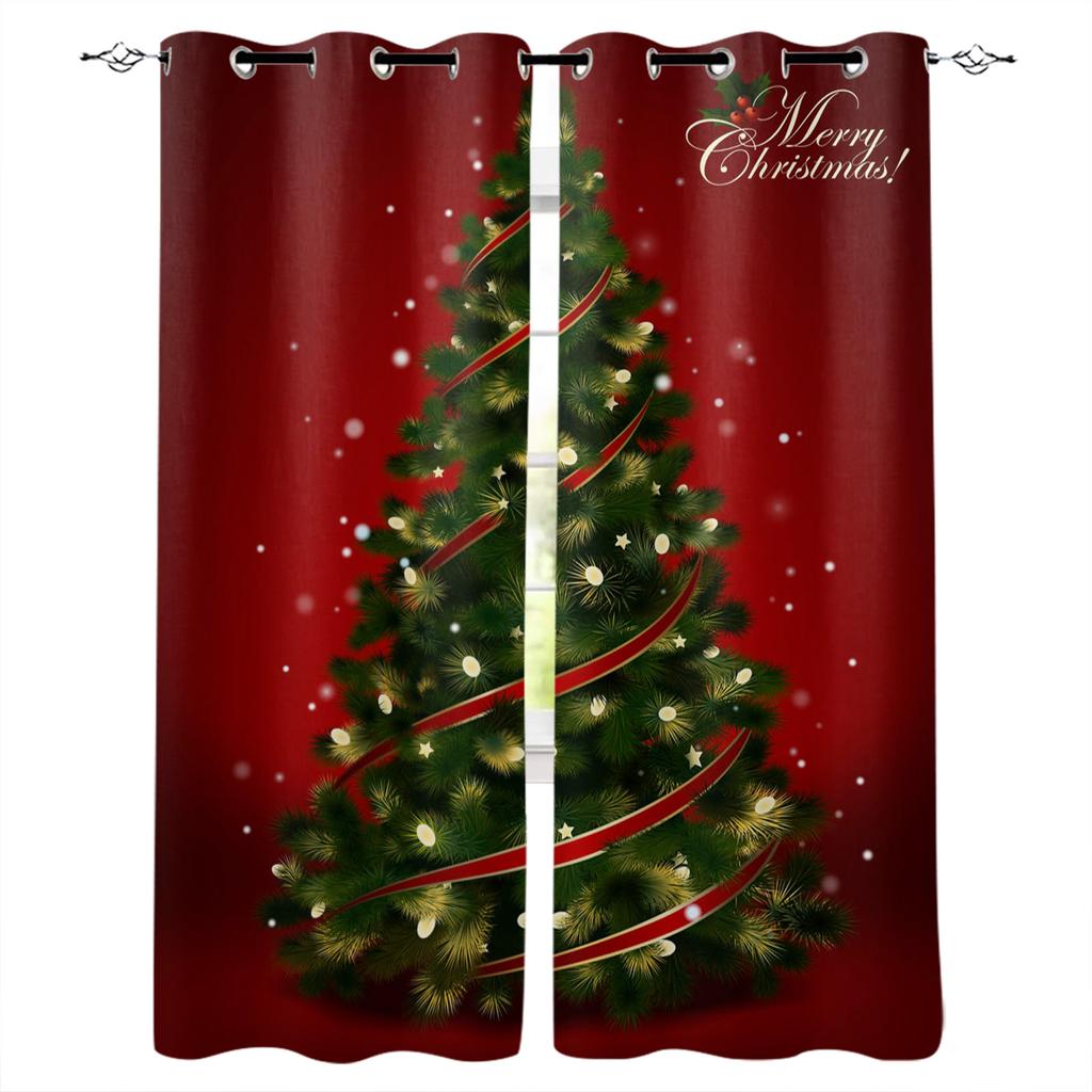 3D Christmas Tree Curtains 2-Panel Luxury Sunshade for Living Room Bedroom Home Decor Merry Christmas