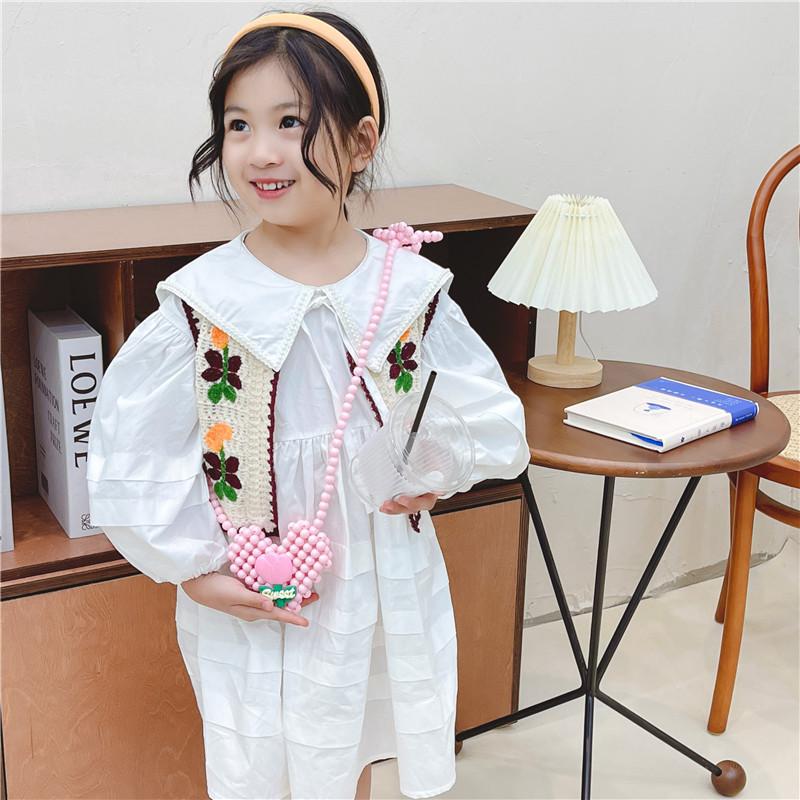 Mini Bolsa Tiracolo de Coração de Pérola Para Crianças Estilosa E Adorável Design Floral Para Meninas