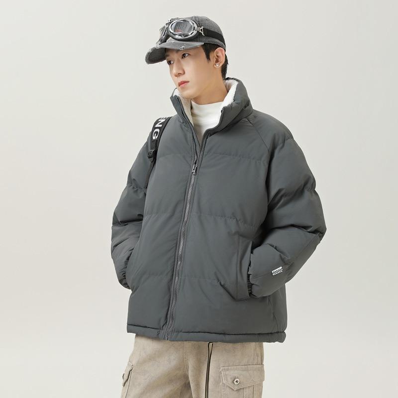 

Winter Cotton-padded Clothes Boys Trendy Brand Thickened Jacket Winter Stand-up Collar Velvet Thermal Jacket Waterproof Couple Cotton-padded Top S темно-серого