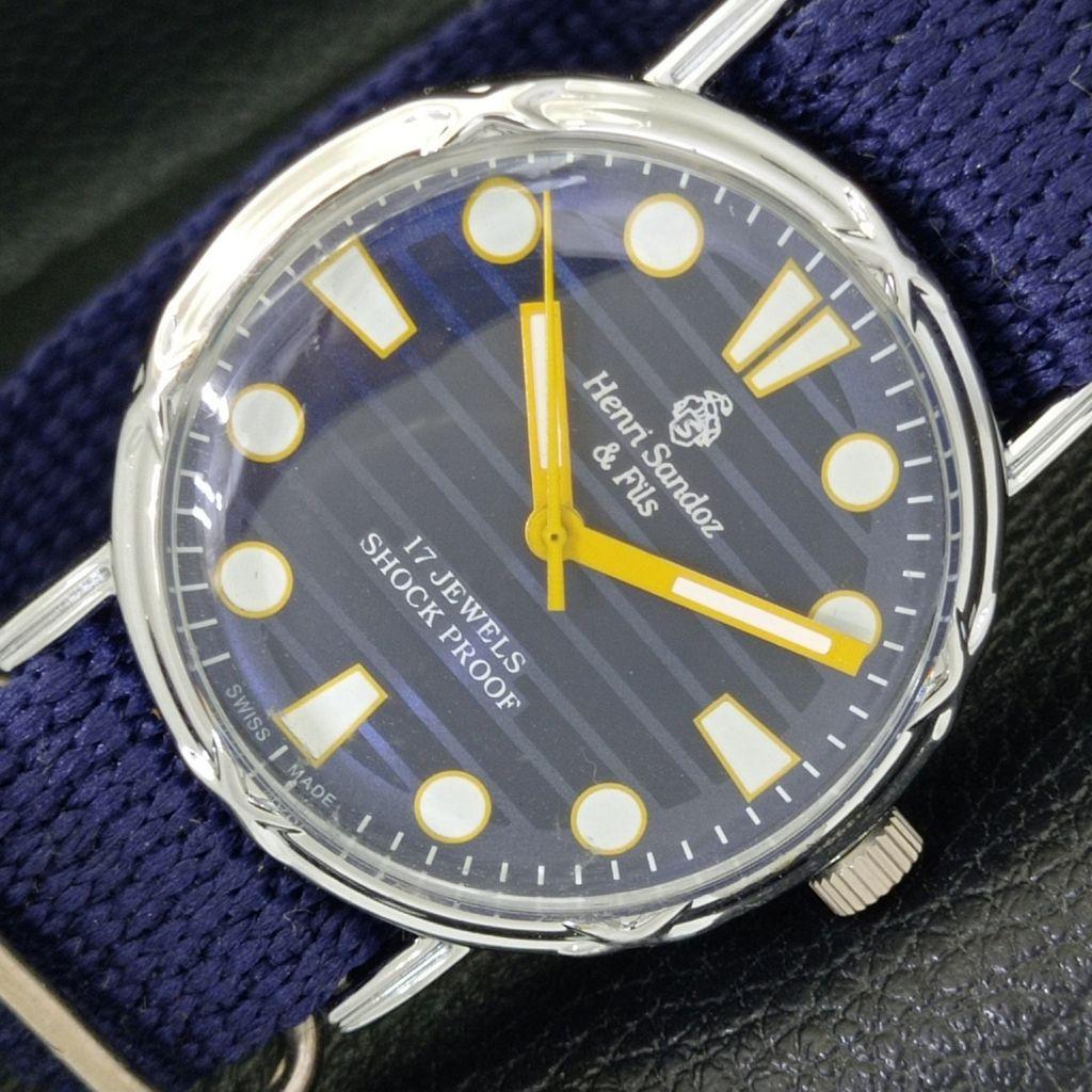

ВОССТАНОВЛЕННЫЕ МУЖСКИЕ ЧАСЫ HENRI SANDOZ & FILS SWISS С РУЧНЫМ ЗАВОДОМ СИНЕГО ЦВЕТА A431401-2 R107-a431401