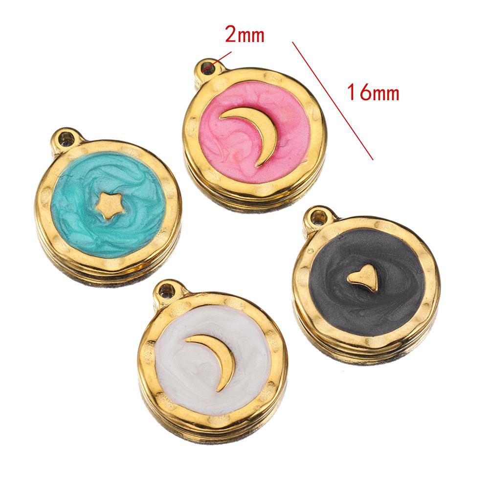 5pcs Gold Color Stainless Steel Enamel Moon Love Medal Heart Charms Pendants for DIY Earrings Necklace Jewelry Making Supplies