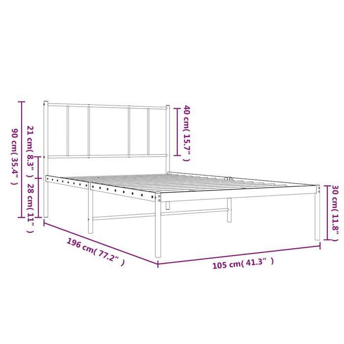 VidaXL Metal Bed Frame with Black Headboard 100x190 Cm 352474