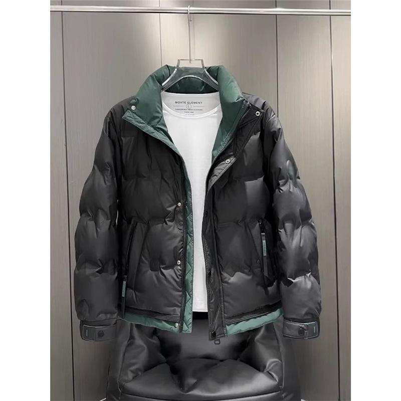 Autumn and winter new men's thickened stand-up collar down jacket color-blocking short Korean version of warm duck down fashion jacket