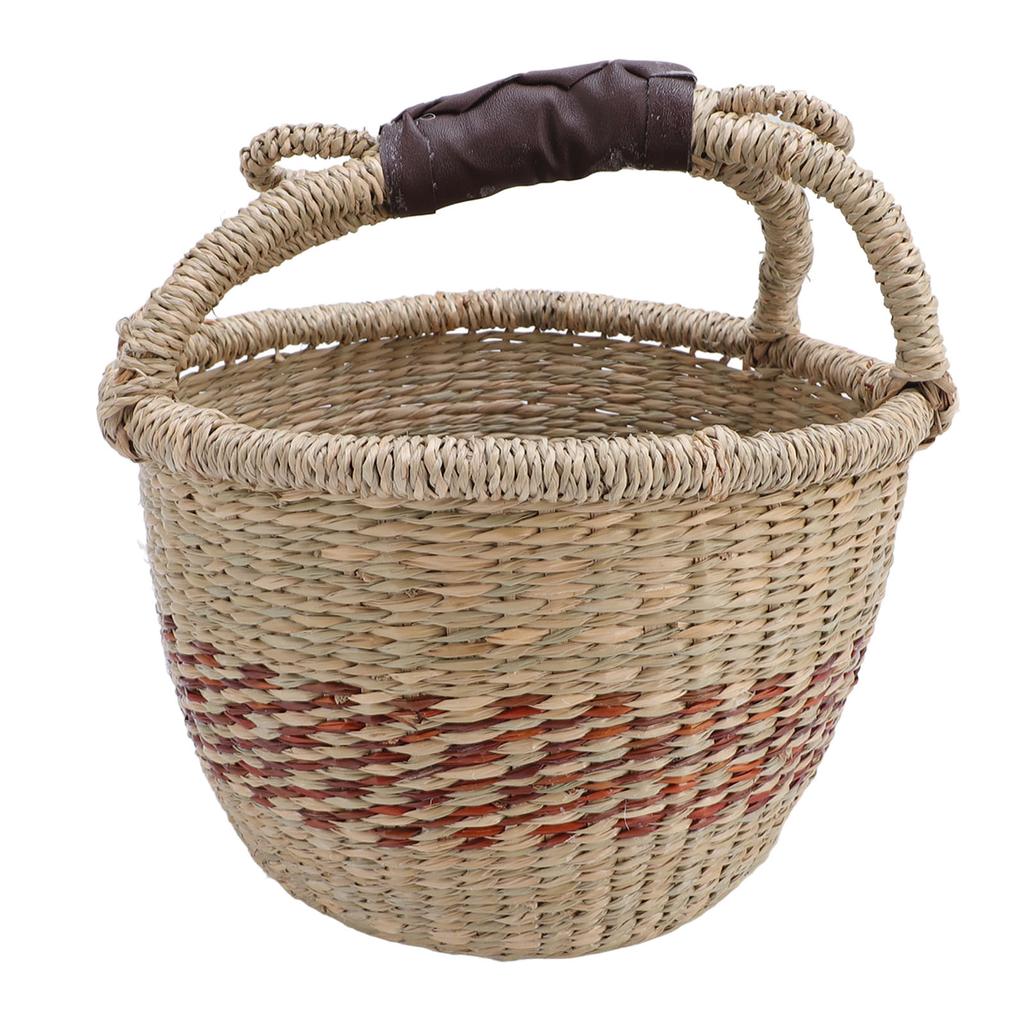 Picnic Basket Seagrass Woven Decorative Rustic Small Storage Basket with Handle for Desk Organizing