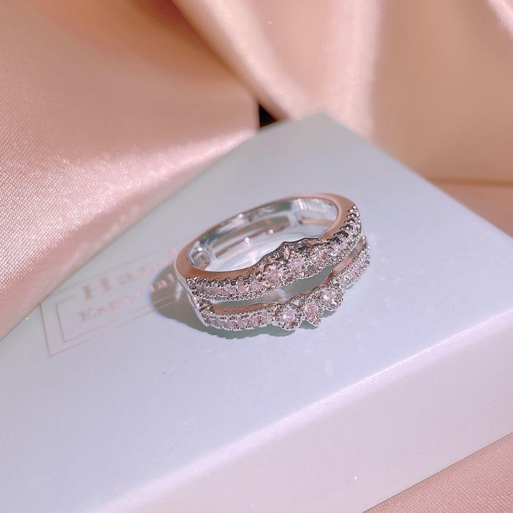 Light Luxury Lace Inlaid Zircon Simple Ring Female Hipster Index Finger Ring