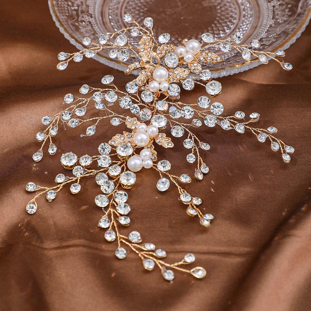 Gold Leaf Pearl Bride Headband: Handmade European and American Design