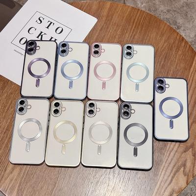 Cover Magnetica Trasparente con Cornice Colorata per iPhone 16 15 Pro Max 14 13 12 Pro 11 Ricarica Wireless Morbida Antiurto Protezione Lente per Custodia Magsafe