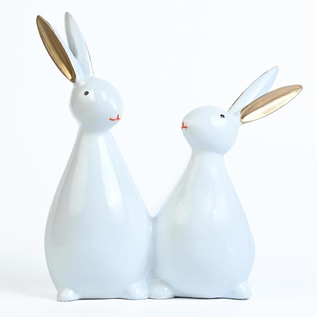Cute White Rabbit Pair Showpiece – Decorative Bunny Figurines for Home, Bedroom, Living Room & Office Desk | Feng Shui Good Luck Gift,