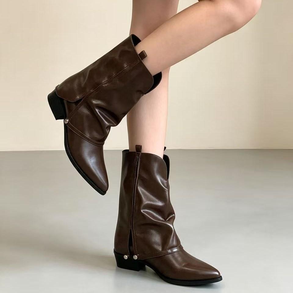 Thick heel pointed trousers boots small short boots women's shoes 2026 autumn and winter European and American new British style retro western