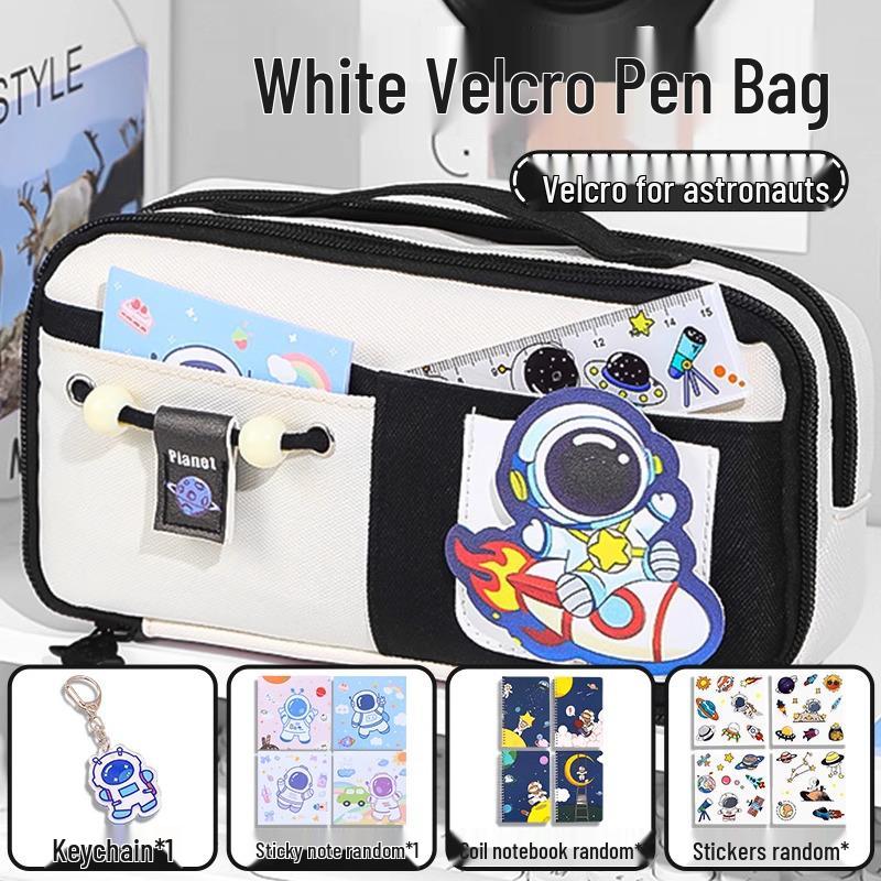Send Astronaut Velcro! Boys' Black Dirt-Resistant Pencil Case, Hand-Carry, Large Capacity, New 2025 Style.