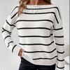 European and American autumn and winter sweaters women's fashion and sexy striped one-word collar shoulder-down knitted top