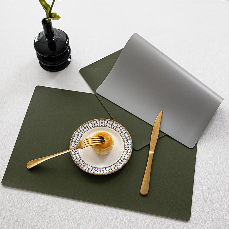 Double-Sided Solid Color PU Leather Placemat Waterproof Oil-Proof Disposable Western-Style Placemat Solid Color Household PVC Anti-Scald Placemat