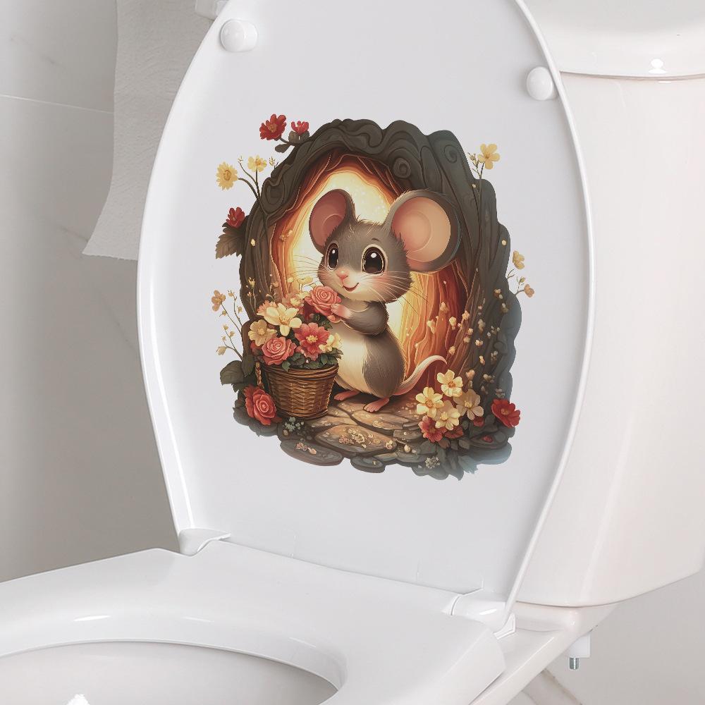 Valentine's Day Flowers Cute Little Mice Bathroom Toilet and Home Beautification Stickers
