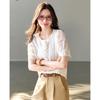 TERRE BLEUE Women's Lace Short-Sleeve Casual Shirt