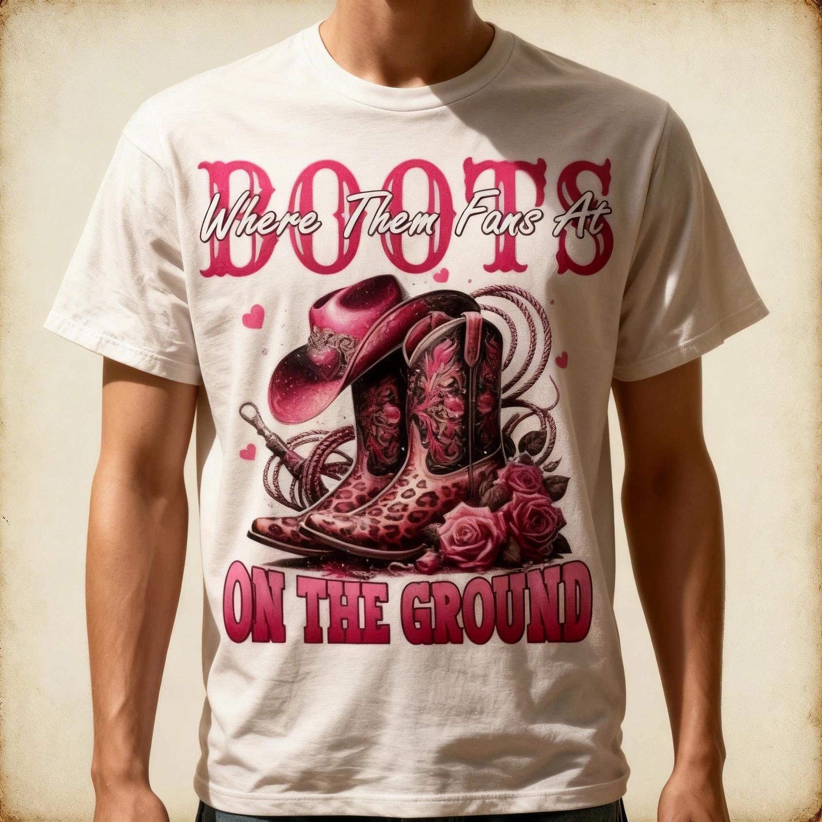 Where Them Fans At Boots On The Ground Black Western Cowgirl T-Shirt 3XL