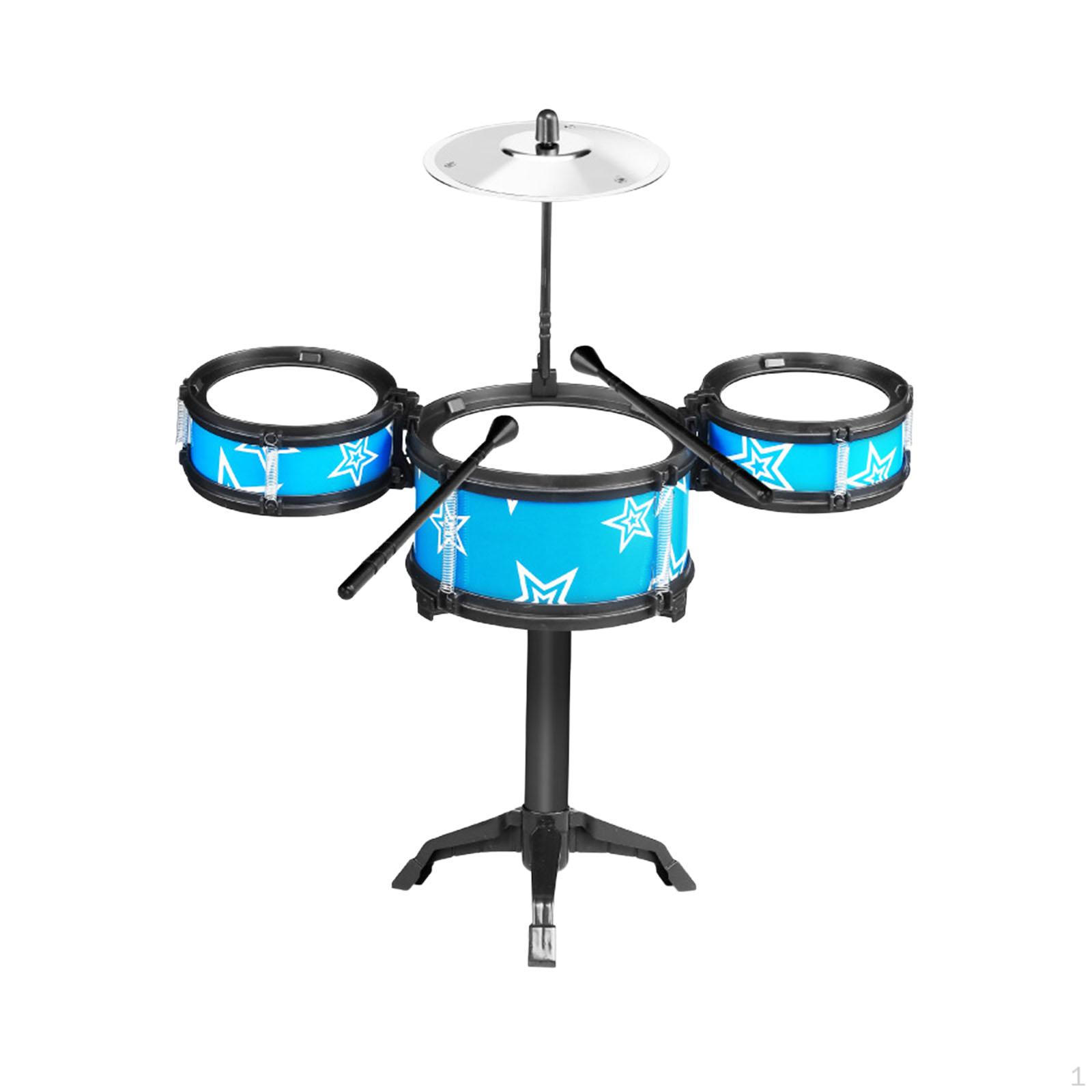 Beginners Kids Drum Set Childrens Simulation Toy Early Learning Jazz Sensory for 3 drum pads blue