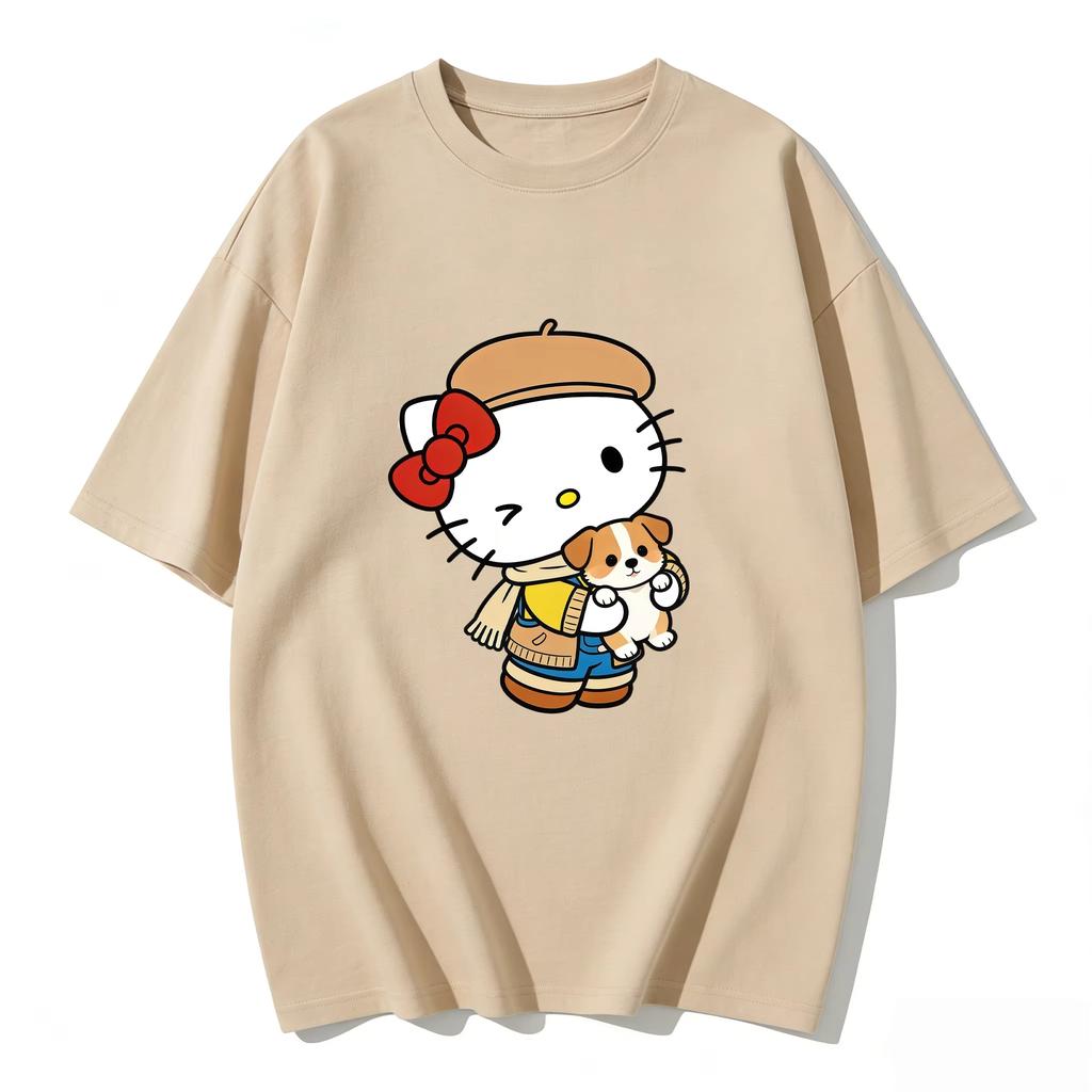 2026 new Summer HelloKitty Cute Graphic Tee Casual Short Sleeve Cotton Top for Women Girls Kawaii Cartoon Print Streetwear