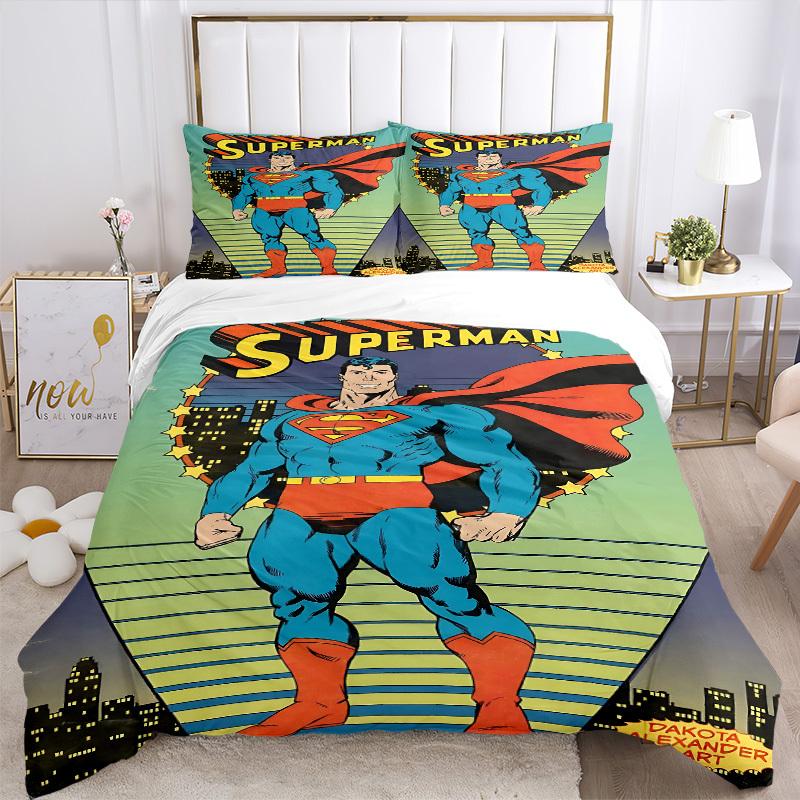 3pcs Superhero Costume Bedding Set, Soft Polyester Duvet Cover and Pillowcases Machine Washable Seasons all suitable & Guest Room Decor295
