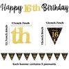 16th Birthday Decorations Banner Boys Girls, Black Gold Happy 16thBirthday Banners for Girls Boys (Birthday 16th)