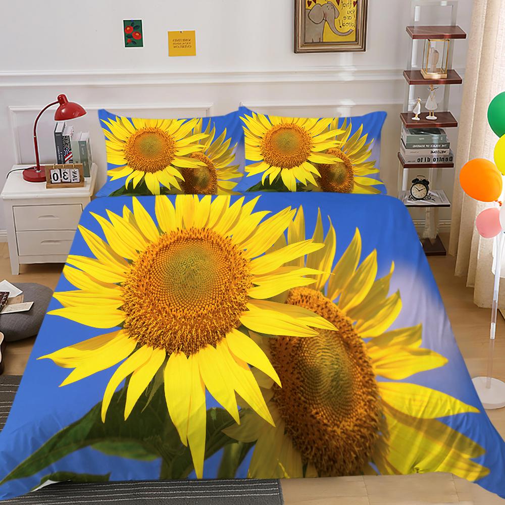 3D-Sonnenblumen-Serie Home-Bettwäsche-Set, Bettbezug und Kissenbezug, Australien/EU/US, Einzel-/Doppelbett, Full-Size-Heimdekoration
