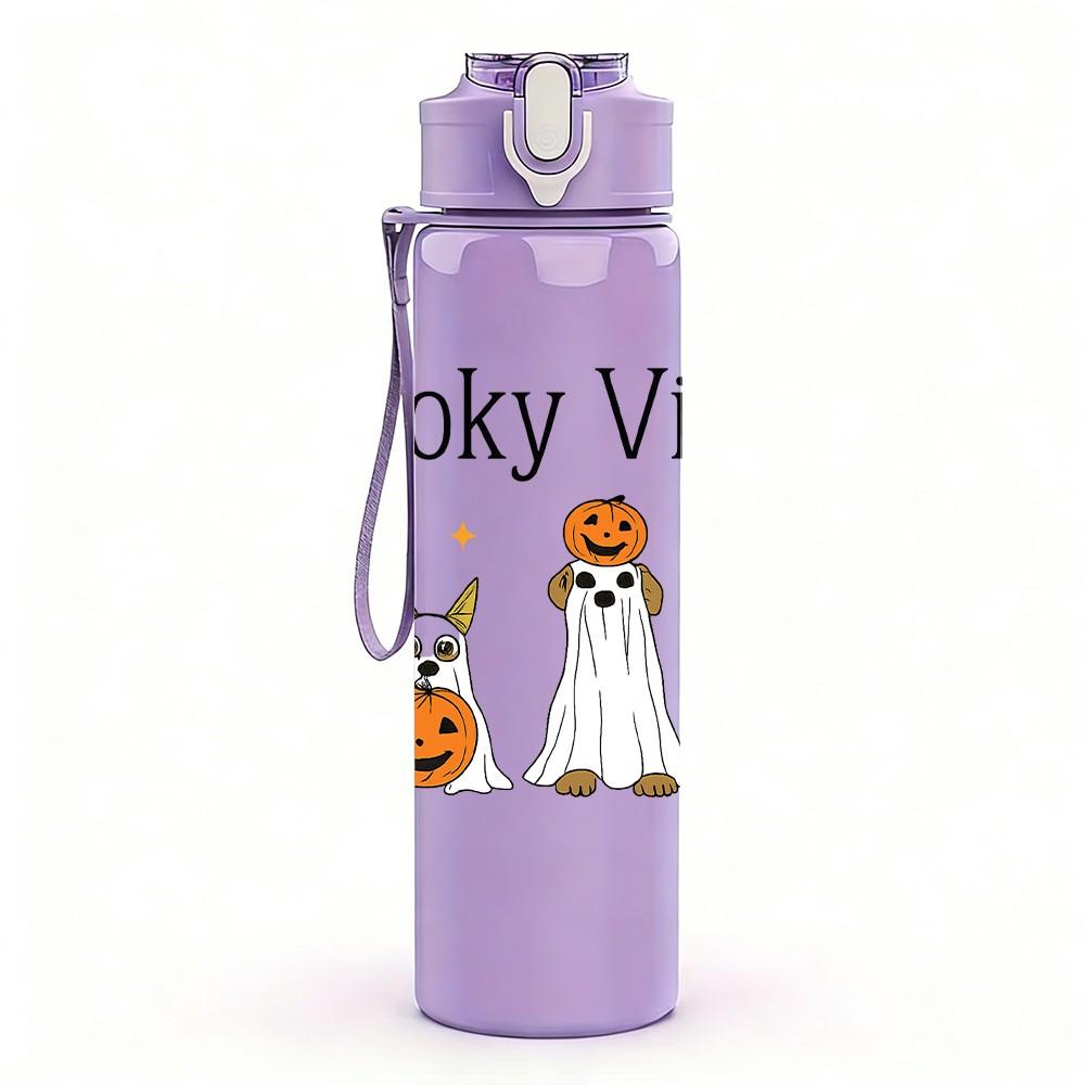 1PC Spooky Vibes Ghost Pumpkin 750ml Color Plastic Sports Water Bottle Leakproof Flip Straw Lid Suitable for Sports Office Home Use