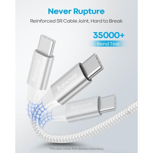 Kabel USB typu C Bílý [3m sada 2 ks] Baiwwa USB-A až USB-C kabel pro rychlé nabíjení Kabel typu C Vysokorychlostní ??Přenos dat iPhone 16 15 Pro Plus, Galaxy