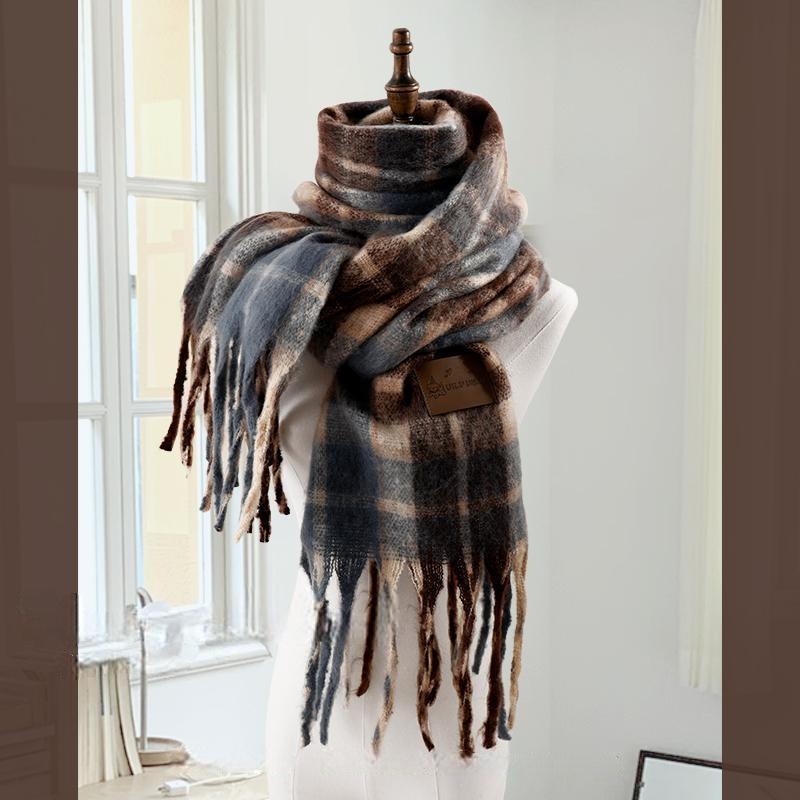Red scarf women's winter atmosphere knitted scarf plaid couple warm thickened shawl scarf neck protection