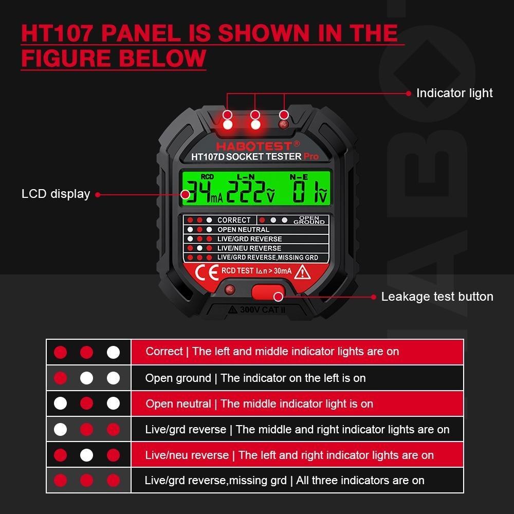 Socket Tester Pro Voltage Tester RCD Detector Ground Neutral Plug Polarity Phase Checker Electrical Safety Tool 5mA 30mA