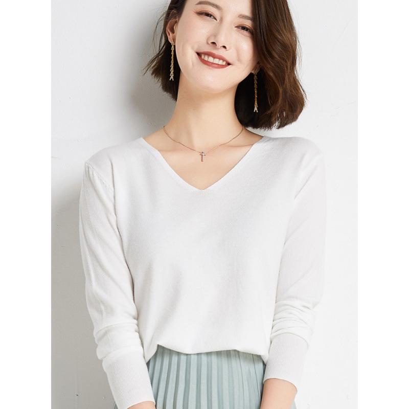 Women's Early Autumn V-Neck Long-Sleeve Loose Pullover Sweater