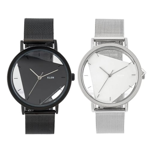 Klon INVISIBLE UNIVERSAL SHAPES Triangle 38mm (BLACK X SILVER) Skeleton Watch for Men and Women, Clear, with Interchangeable Straps.