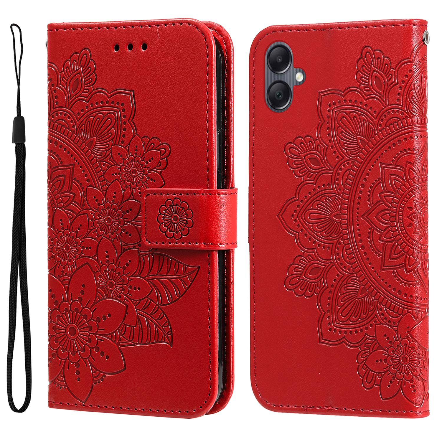 

For Samsung Galaxy A05 4G Case Floral Pattern PU Leather Wallet Stand Phone Cover Red