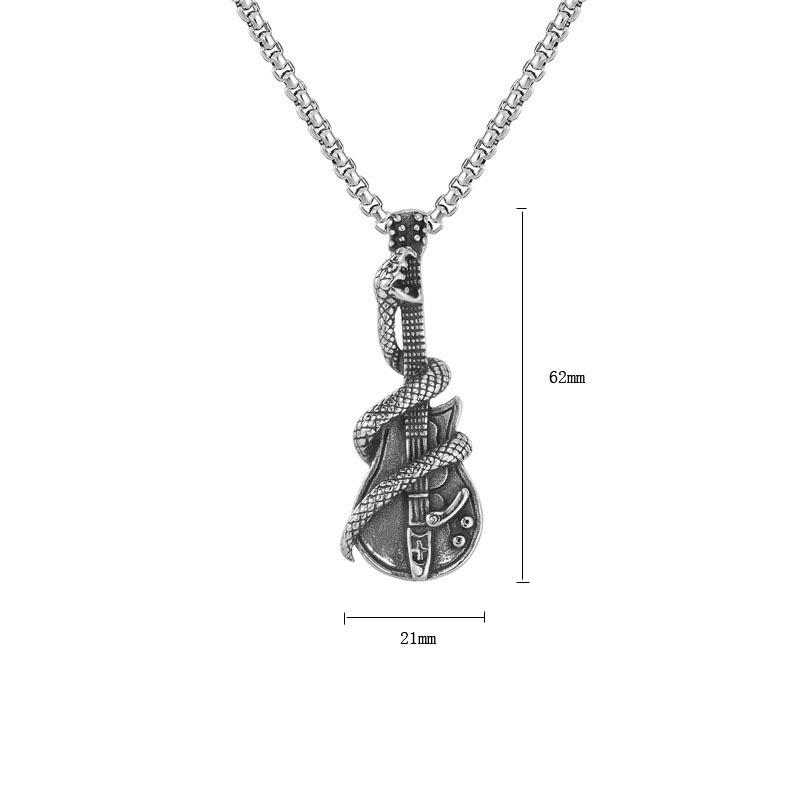 Pan Snake Guitar Pendant Rock Musician Titanium Steel Necklace Female Hip Hop Trendy Clavicle Chain