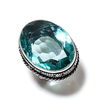 Swiss Blue Topaz Gemstone Handmade 925 Sterling Silver Jewelry Ring Size 5 b1G48