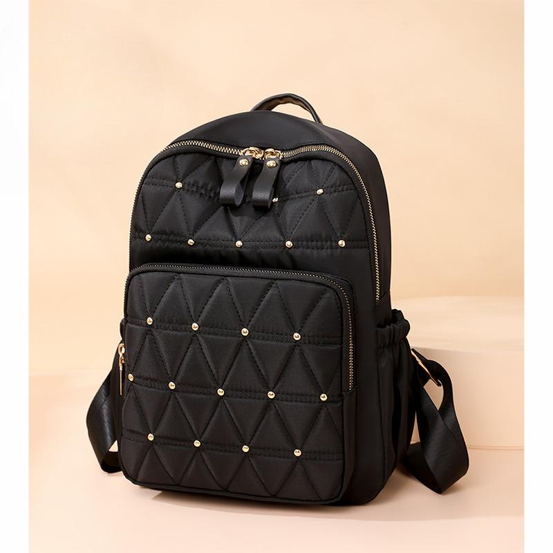New casual women s nylon backpack fashion rivet outdoor storage travel backpack tide чёрный