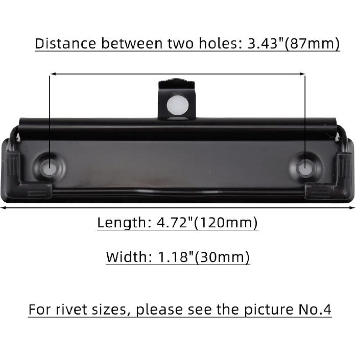 6 Pack Black Metal Clipboard Clips, 4.72" (12cm) Mountable Stainless Steel Clipboard Hardware with Rubber Grip and Hanging Hole for Document File