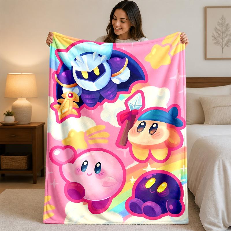 Kirby Aufdruck Flanelldecke Gemütlich Warm Plüsch Überwurfdecke Für Bett Sofa Couch Innen Haushaltsgebrauch