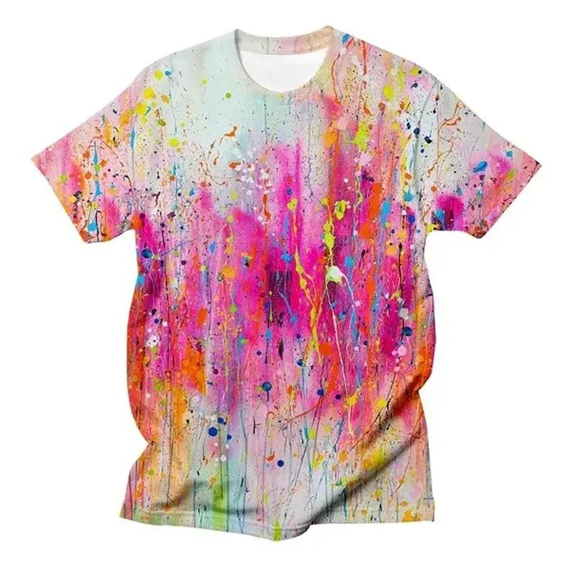 3D Printed Splash-Ink Graffiti T-Shirts Colorful Pattern T-Shirts Summer Harajuku Casual Personality Round Neck Men's T-shirts