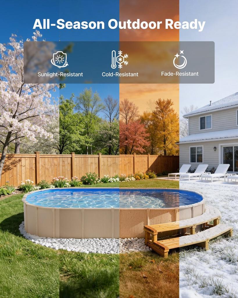 Oval Pool Liner, 375 x 610 cm UniBead Swimming Pool Liner for 120 cm Wall Height, Premium Vinyl, Easy Install with Leak-Proof Patches, Designed for