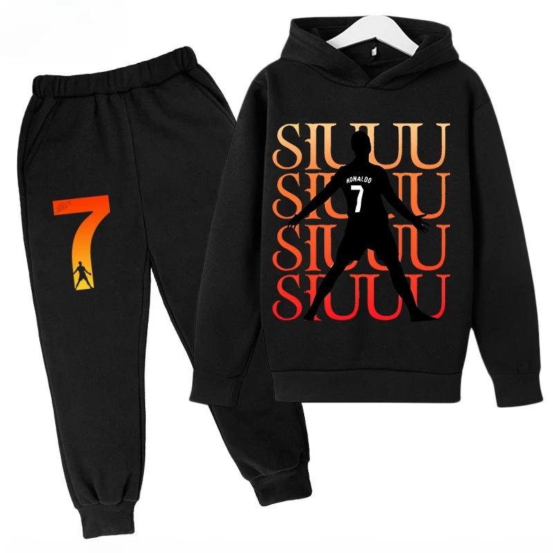 Children's Sports Hoodie Set  Sweatshirt Pants 2-piece Set for Boys and Girls Ronaldo Avatar Printed Kids Clothes Girls