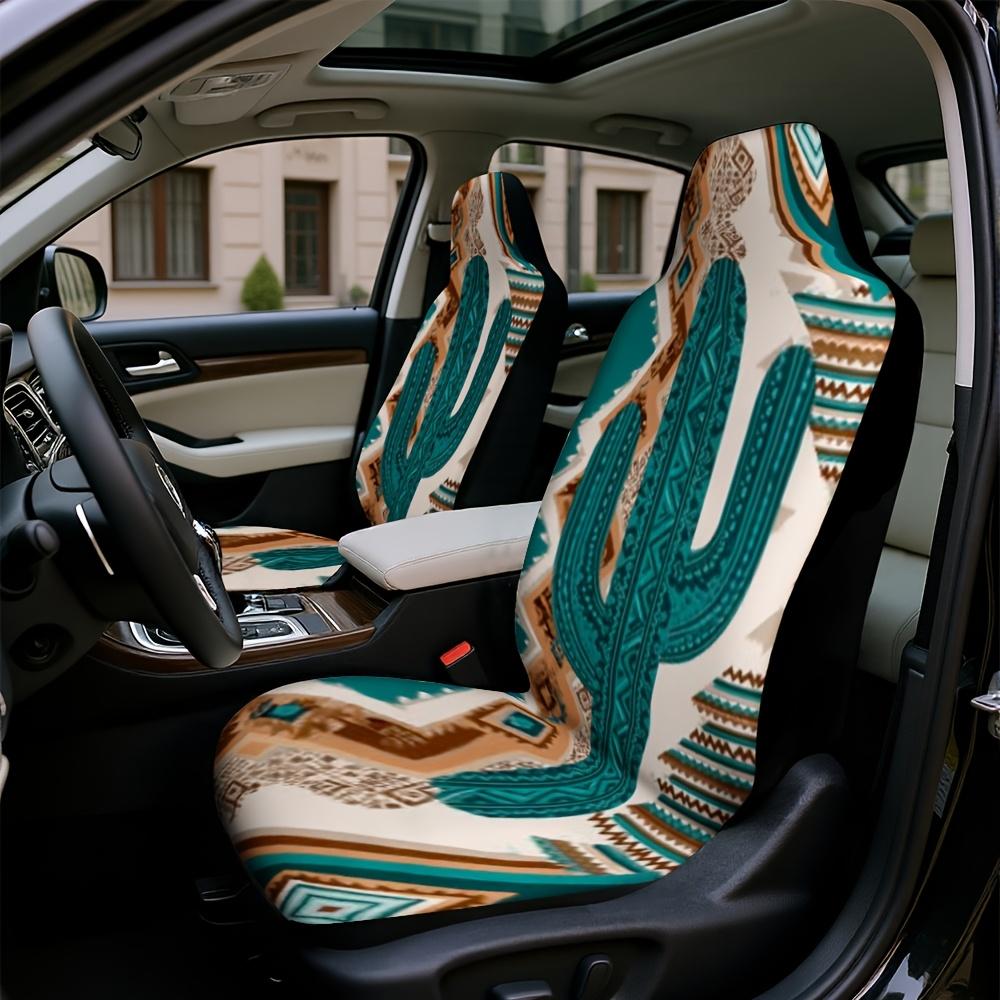 2pcs Cactus Aztec Style Decorative Car Seat Covers - Soft Washable Polyester, Universal Fit For SUV, Sedan, Truck, Modern Elegan