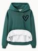 European & American Women's Heart Print Hoodie - Long Sleeve, Fleece-Lined, Kangaroo Pocket, Autumn/Winter Style