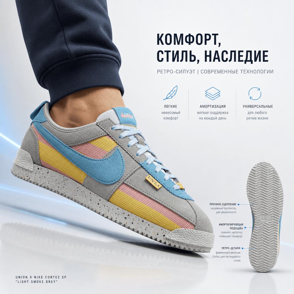 Union LA x Nike Cortez SP Cinza Fumaça Tênis Unissex Cinza-Fumaça-Claro Coral-Giz Varsity-Milho DR1413-002