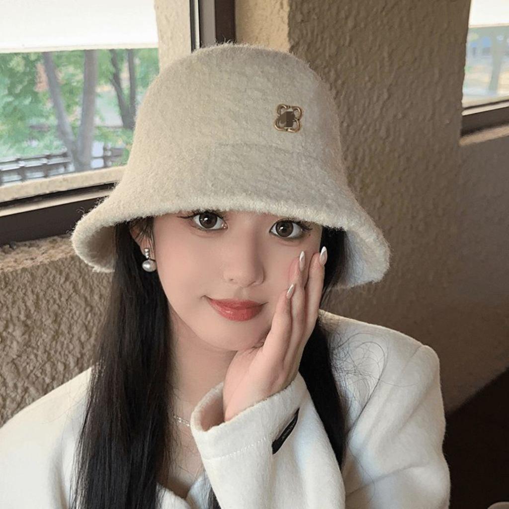 Hat Women's Winter New Bucket Hat Autumn and Winter Plain Face Small Bucket Hat Solid Color Warm Basin Hat Tide