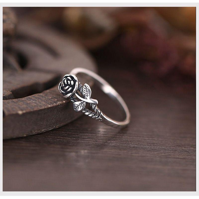Rose Flower Rings For Women Silver Color Jewelry Alloy Material Vintage Retro